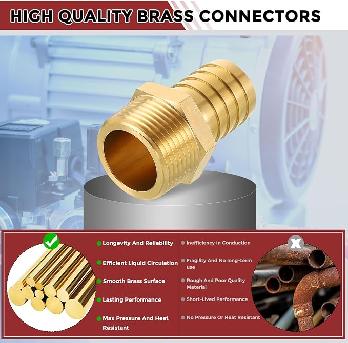 Pack of 8 Brass Hose Barb Fittings 1" Hose Barb to 1" NPT Male Fittings