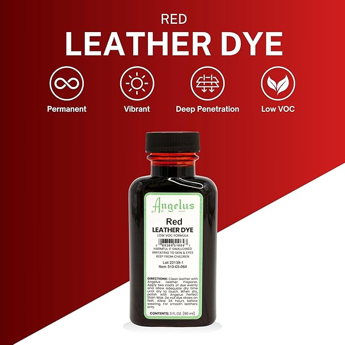 Angelus Leather Dye - Flexible Leather Dye for Shoes, Boots, Bags, Crafts, Furniture, & More 3oz, Dauber Included (Red)