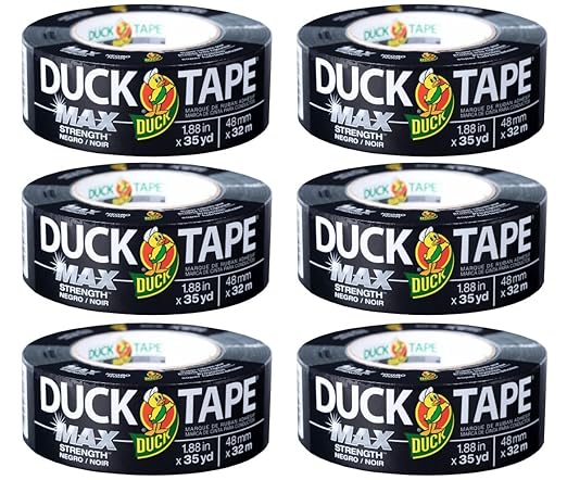 Duck Brand Max Strength Duct Tape, Black, 1.88 Inch x 35 Yards, 240867 (Pack of 6)