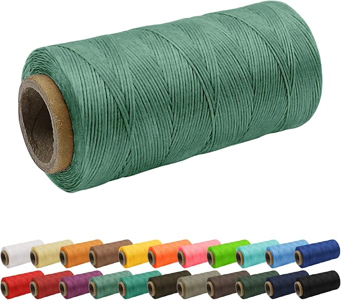 JeogYong 1mm Waxed Thread, 284 Yards 150D Flat Leather Sewing Thread, Waxed Cord for Leather Craft, Bookbinding, Shoes Repairing (Green)