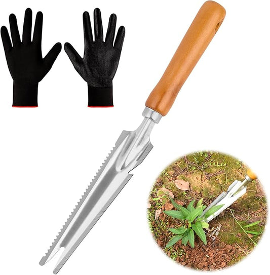 BokingOne 5-in-1 Stainless Steel Hand Weeder Puller Tool & Dandelion Fork Knife - Hand Weed Removal Tool for Weeding, Planting, Transplanting, Soil Cultivating & Flower Care（13.8-inches