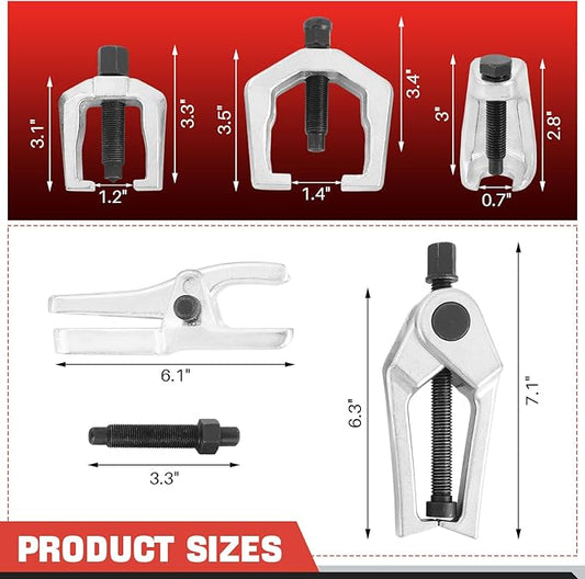 DASBET 5PCS Ball Joint Separator Front End Service Tool Kit 5-in-1 Pitman Arm Puller Tie Rod End Removal Tool Set for Front End Service Splitter Removal Kit