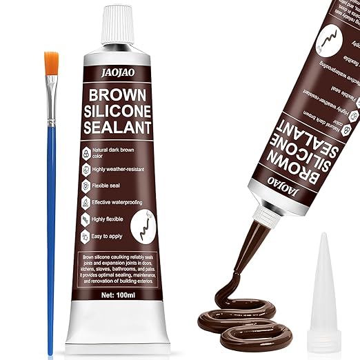 JAOJAO Brown Silicone Caulk, Brown Caulk Water-Resistant Adhesive Perfect Seal for Interior and Exterior Use Reliable and Effective Long-Lasting Protection for Doors Windows Siding Roofing,100g
