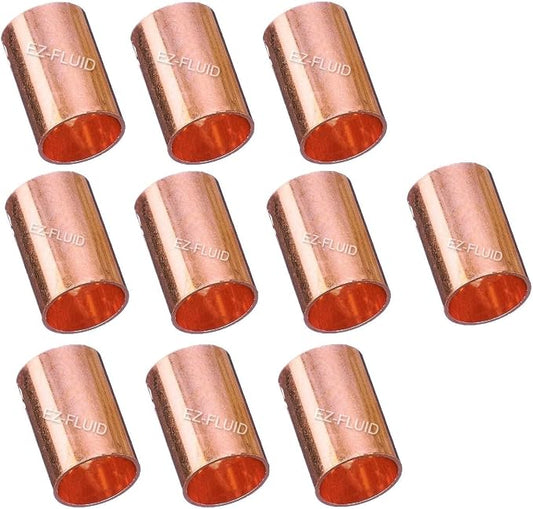 EZ-FLUID 1-1/4" C X C LF Copper Slip Coupling Pressure Fitting Without Stop, Sweat Solder Connection Connector End Repair Coupler, Residential,Commercial Plumbing (10)