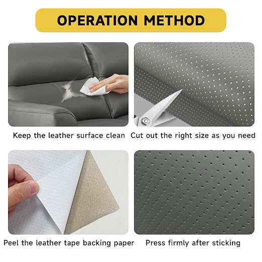 Leather Repair Patch, Breathable Perforated Strong Sticky Self Adhesive Repair Patch, DIY Leather Patches for Couches, Furniture, Sofa, Car, Chair (Grey 17x60inch)