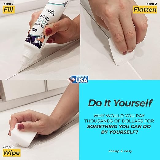 PentaUSA Tile Grout Repair Kit - White Premixed Acrylic Sanded Grout, Water-Resistant Grout Filler for Bathroom&Shower, Kitchen Floor, Fast Drying, with Applicator, 13.4 oz (380g)