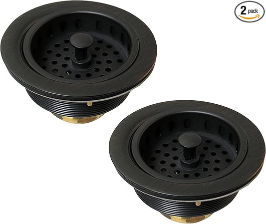 Westbrass D2145-12A 3-1/2" Post Style Large Kitchen Sink Basket Strainer, Antique Bronze (2-Pack)