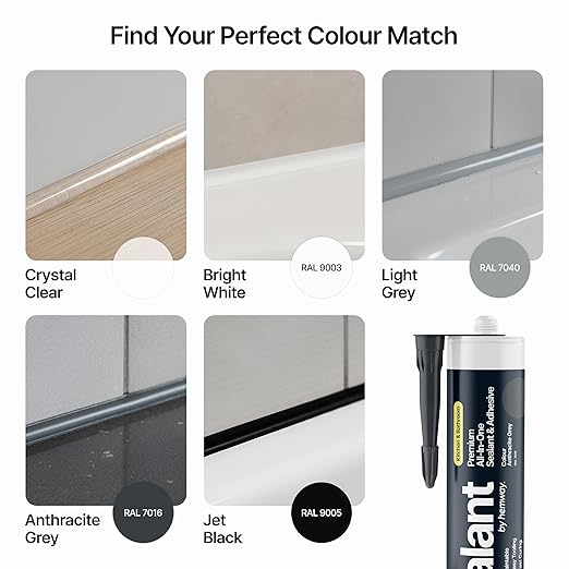Anthracite Gray Kitchen & Bathroom Sealant & Adhesive Hybrid Polymer | Superior to Silicone Caulk Sealant | Waterproof, Paintable, Dark Gray | Ideal for Around Bathtub, Shower, Kitchen - 300ml 1 Pack
