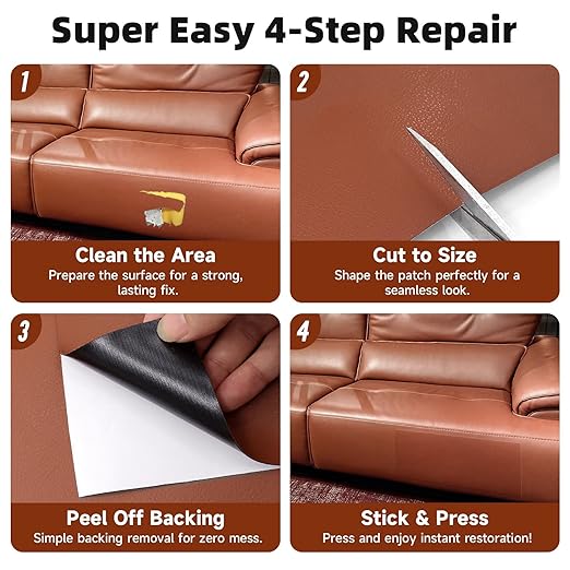 Leather Repair Tape, self-Adhesive Leather Repair Patch, for car seat Repair, Suitable for Sofas, Furniture, Seats, Strong Adhesive Leather Repair Tape (Brown, 3.15 x 59in)