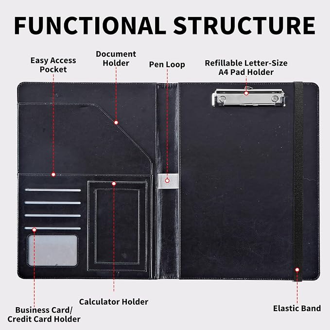 Padfolio Folder with Clipboard,Portfolios Organizer Clipboards with Storage Clipboard Writing Pad PU Leather Conference Document Organizer with Business Card Holder,Elephant Sunflower