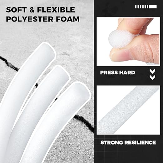 MotiMind 1/2 Inch x 50 ft Foam Backer Rod for Gaps Joints Concrete Crack Filler Caulk Saver Bulk Foam Backing Rod Concrete Filler Rope for Weather Stripping Door Seal (White)