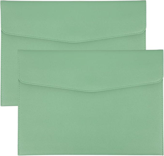 PATIKIL 2Pcs PU Leather A4 File Folder, Document Holder Envelope Waterproof Napa Texture Filing Organizer Portfolio Folder Case with Magnetic Snap Closure for Home Office, Green