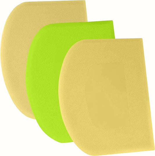 SURDOCA Dough Scraper Bench Scraper - 3P 9.5x6.1" Plastic Flexible Bowl Scraper, Sharp Edge & Angles Cake Scraper. Non-Slip Bakeware Decorating Tools Sculpting & Modeling Tools - Yellow+Green+Yellow