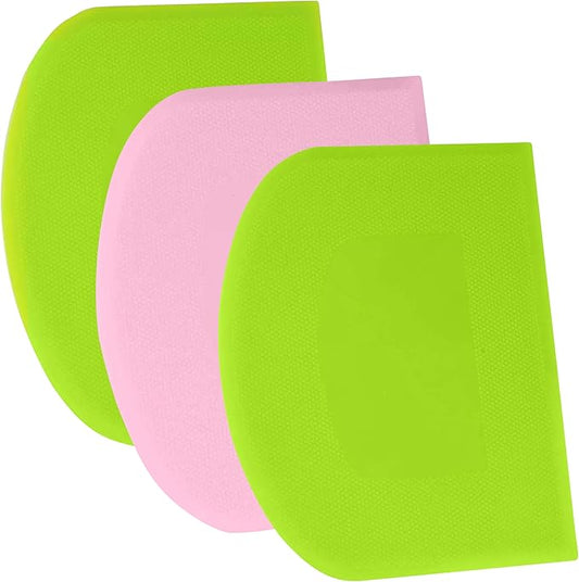 SURDOCA Dough Scraper Bench Scraper - 3P 11.8x7.3" Plastic Flexible Bowl Scraper, Sharp Edge & Angles Cake Scraper. Non-Slip Bakeware Decorating Tools Sculpting & Modeling Tools - Green+Pink+Green