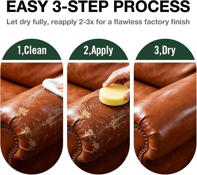 Medium Brown Leather Repair Kit, Leather Recoloring Balm – Restore & Repair Faded Leather on Couches, Car Seats, Shoes & Furniture | Leather Color Restorer & Conditioner | Easy DIY Application
