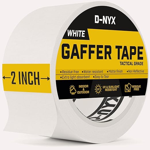 D-NYX Gaffer Tape 1.88 Inch 1 Pack White Gaff Tape No Residue, Heavy Duty Gaffers Tape, Multipurpose Real Professional Grade White Gaffer Tape, Matte Finish, Non-Reflective, Waterproof