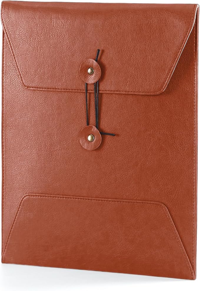 Leather File Folder for Documents,Important Document Folder with String Tie,Laptop Sleeve Notebook Case,Leather File Organizer,A4 Envelopes Filing Folder (Vertical, Brown)