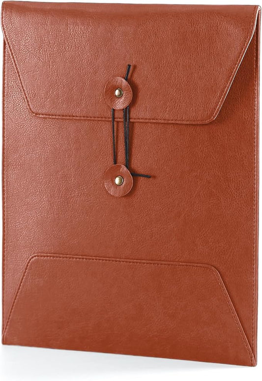 Leather File Folder for Documents,Important Document Folder with String Tie,Laptop Sleeve Notebook Case,Leather File Organizer,A4 Envelopes Filing Folder (Vertical, Brown)