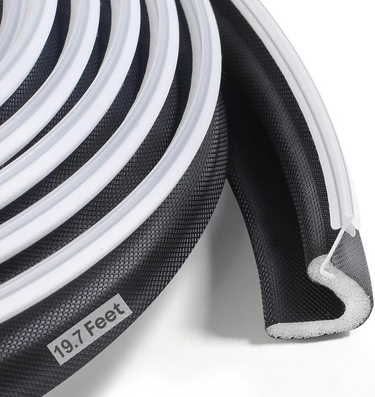 Extra Long Kerf Weather Stripping Door Seal for Large Gaps and Easy Installation (19.7FT, Black)