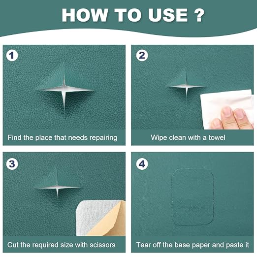 Leather Repair Patch Green 17.3 x 117 Inch Self Adhesive Leather Repair Kit for Couch Car Seat Furniture Sofa Chair, Faux Leather Fabric Roll Leather Furniture Repair Kit