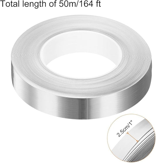 HARFINGTON 2Pcs Floor Tiles Silver Foil Lines Metallic Mirror Tape 0.98" x164 Ft Self Adhesive Decor Floor Wall Seam Sticker Waterproof Gap Sealing Tape for Kitchen Bathroom Cabinet