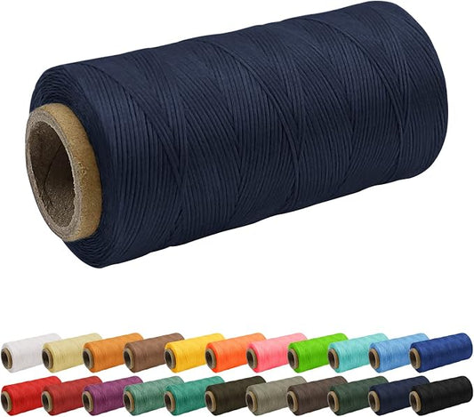 JeogYong 1mm Waxed Thread, 284 Yards 150D Flat Leather Sewing Thread, Hand Sewing Waxed Cord for Leather Craft, Bookbinding, Shoes Repairing (Dark Blue)