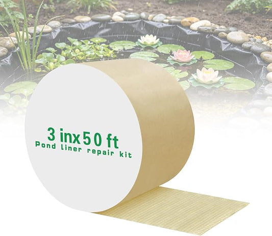 3 Inch x 50 Fft Waterproof Pond Liner Repair Tape: Outdoor Aquarium Seam Patch Kit, Adhesive Tape for EPDM Liners (Yellow)