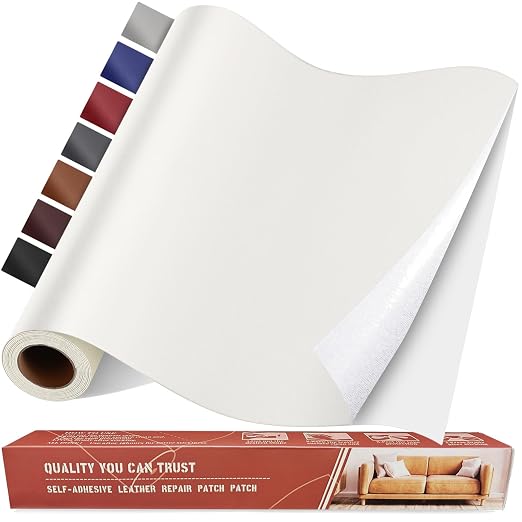 Self Adhesive Leather Repair Patch Kit, 31.4 in x 16 in Large Vinyl Leather Repair Tape for Furniture, Car Seat, Couch, Sofa, Chair Smooth White