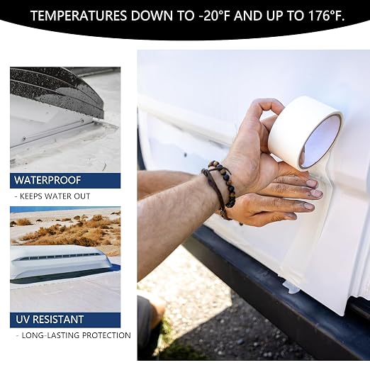 RV Sealant Tape, RV Roof Tape White,4 Inch X 50 Feet RV Repair Roof Tape, UV & Weatherproof Roof Seal Tape for Camper, Boat Sealing, Truck Stop Camper Trailer Roof Seam Leaks(2 Rolls)