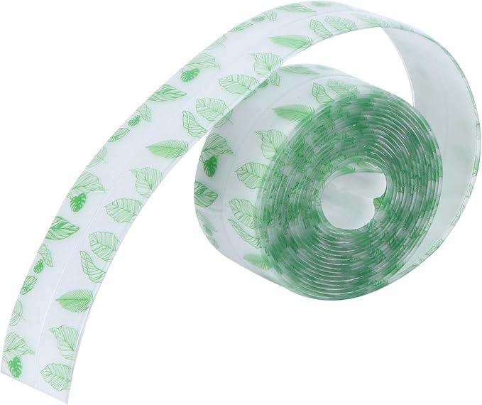 Caulk Tape, Sealing Strip Eco-Friendly PVC for Toilet Walls for Kitchens for Shower Rooms for Bathtubs(Transparent Verdant Green Leaves, Polar Animals)