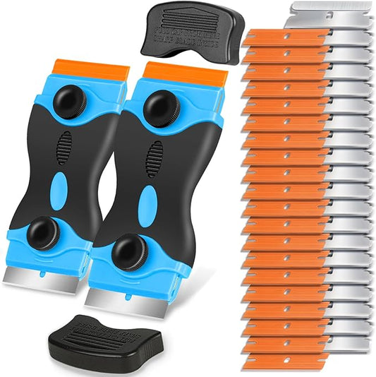 Plastic Razor Blade Scraper Double Ended - Scraper Tool With 40pcs Metal & Plastic Razor Blades, Vinyl, Paint, Sticker Removal Tool For Cleaning Car, Window, Glass, Wood, Non Scratch