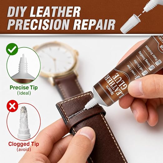 Leather Glue, 120ml Transparent Leather Adhesive, Industrial Strength, Waterproof, Leather Cement with Applicator Brush, Flexible Bond for Shoes, Bags, Sofa, Car Seats, PU and Fabric
