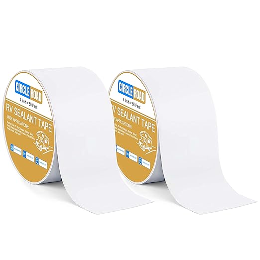 CircleRoad RV Roof Tape White 2 Pack, 4 Inch X 50 Feet RV Repair Sealant Tape, Stop Camper Roof Leaks, UV-Resistant, Weatherproof and Reliable for Camper, Trailer, Boat (4In-50FT 2Pack)