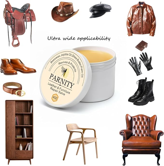 All-Natural Leather & Wood Furniture Repair Salve with Sponge 4oz | Leather Conditioner, Polisher & Restorer for Car Seats, Couches, Boots, Saddles, Hardwood Floors, Prevent Cracking or Fading