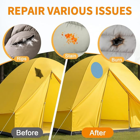 Waterproof Self-Adhesive Fabric Repair Tape - Tent Repair Kit,4pcs Nylon Fabric Patches for Jacket, Clothes, Puffer Down Jacket,Sleeping Bag, Outdoor Gear Tenacious Repairs Tape, SkyBlue