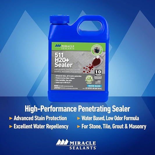 Miracle Sealants 511 H2O Plus Advanced Penetrating Sealer for Countertops, Stone, Tile & Grout, Quart