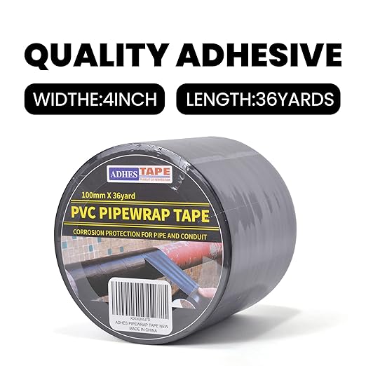ADHES Corrosion Protection Pipe Tape, PVC Weatherproof Wrap Duct Tape for Drain Pipe, Metal & Electrical Piping, Outdoor, Underground Pipe, 4 Inch X 36 Yds, Black