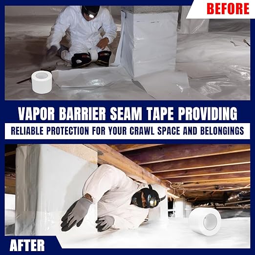 Vapor Barrier Tape, 6" Wide x 180' Long 4Roll, Polyethylene Tape, for Moisture Barriers and Crawl Spaces, Waterproof Seal and Seam Tape for Underlayment, Insulation and Plastic Liners