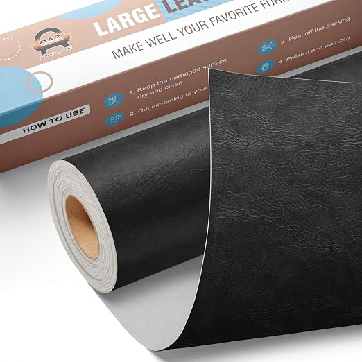 OAZ Large Leather Repair Patch Tape, 16""x 31.5"" Self Adhesive Leather Repair Tape for Furniture, Leather Repair Kit for Car Seat, Couch, Sofa, Chair, Boat Seat - Classic Black