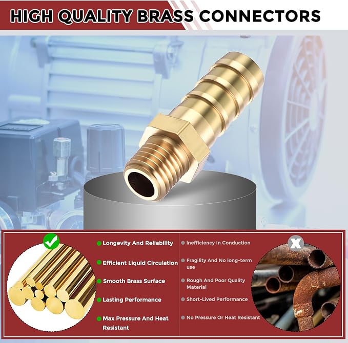 Pack of 8 Brass Hose Barb Fittings Adapter Connector 8mm Hose Barb to M8x1 Male Fittings for Home Machines, Massage Bathtubs, and Irrigation Systems