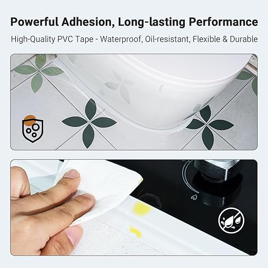 Caulk Tape, Caulking Tape, SOFYIALI Toilet Sealer Around Toilet Base Self Adhesive Sealant Strip for Bathroom, Toilet, Kitchen Countertop, White (3.8cm x 10.5Ft)