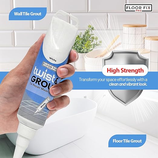 Floor-Fix Pro Twist & Grout Repair Kit – Premixed Waterproof Grout–Fast Tile Grout Reviver for Bathroom, Shower & Kitchen–Crack-Resistant (Dark Gray, 8.8 fl oz)