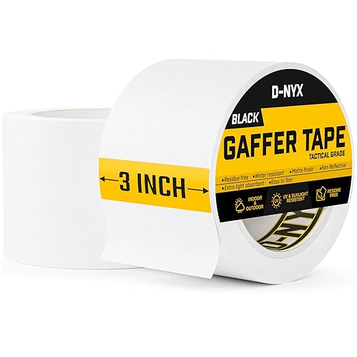 D-NYX Gaffer Tape 3 Inch x 2 Pack White Gaff Tape, Heavy Duty No Residue Gaffers Tape, Matte Finish, Non-Reflective, Multipurpose Real Professional Grade White Gaffer Tape Waterproof
