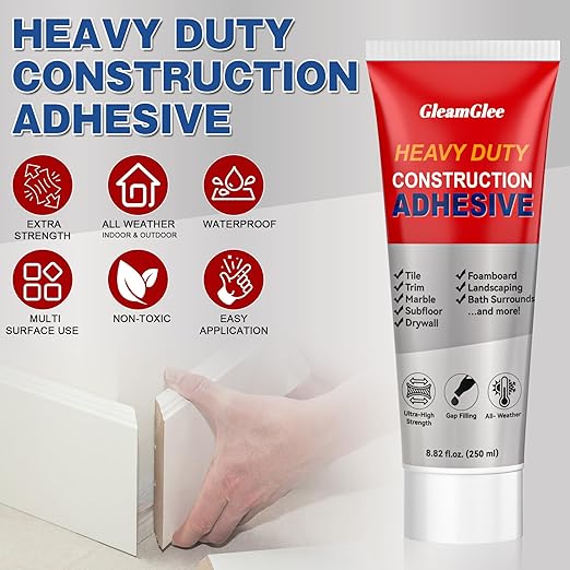 Heavy Duty Construction Adhesive 8.8oz (250g) – Strong Waterproof Construction Glue for Concrete, Tile, Brick, Stone & Wood – Gap Filling Flooring & Wall Adhesive for Indoor Outdoor Repairs