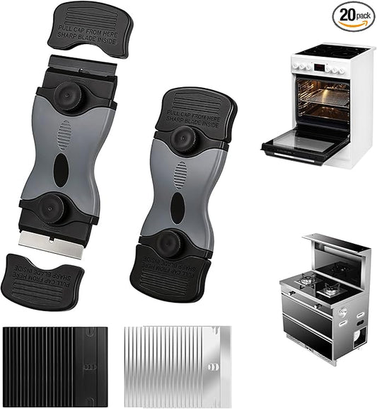 Oven Scraper for Cleaning, Glass Stove Top Scraper for Removes Tough Grease & Carbon Buildup, Multi-Purpose Glass Scraper Tool for Oven, Stovetop, Window, Tile, Floor 2 Pack