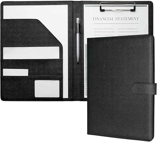 Zreal Padfolio Portfolio Binder with Clipboard & Card Holder, Faux Leather File Folder, Folio Resume Paper Organizer for A4 Letter Size Document, Legal Pad Holder for Women Man (Black)