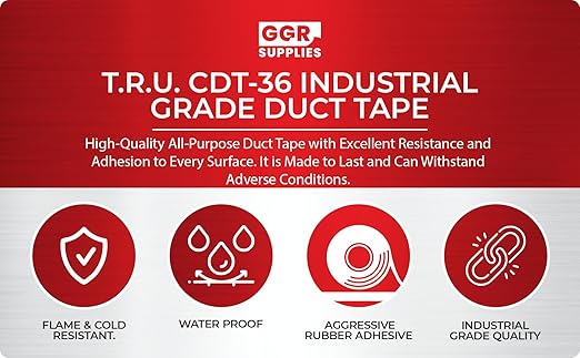 GGR Supplies T.R.U. CDT-36 Industrial Grade Duct Tape. Waterproof and UV Resistant. Multiple Colors Available. 60 Yards. (Dark Blue, 1/2 in.)
