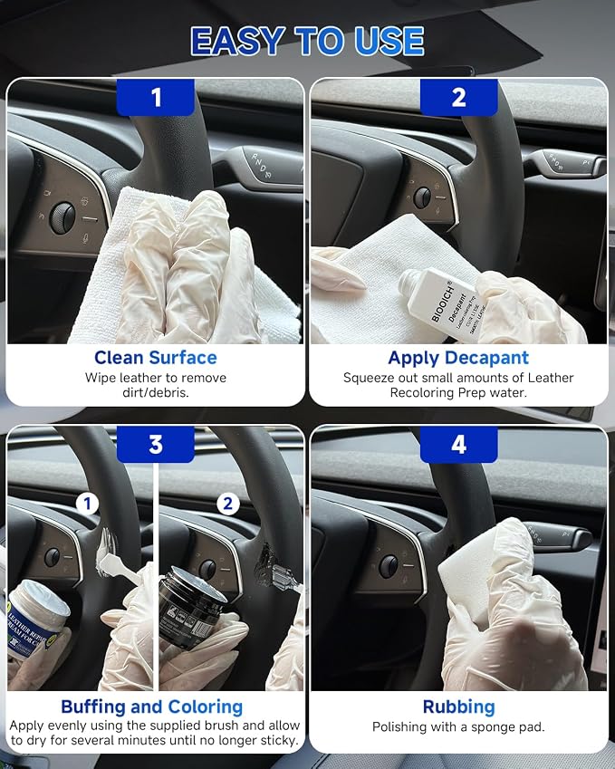 for Tesla Steering Wheel Repair Kit - 8PCS Leather & Vinyl Scratch Restorer for Model 3/Y/S/X, Leather Restoration Kit DIY Fix for Tears, Scuffs, Worn Spots & Color Fading (Black)