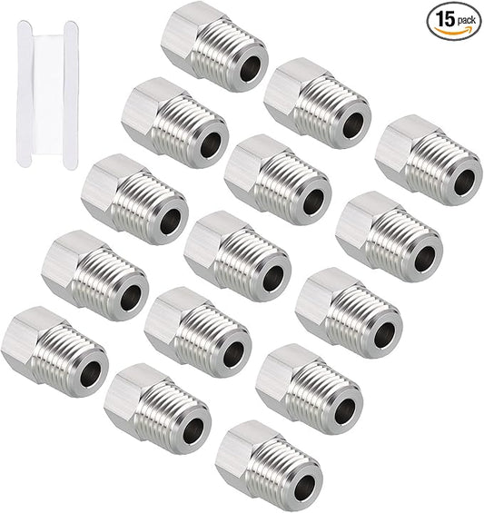 Pack of 15, 1/4" Male NPT NPT1/8" FeMale NPT Solid 304 Stainless Steel Hex Bushing with Sealing Tape, Hose Fittings Adapter Reducer for Bathroom Remodel, Tool Extensions