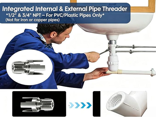 PVC Pipe Threader 2Pcs 1/2" 3/4" - Internal & External Threading Tool Set for Drill（Mix 1/2 + 3/4)